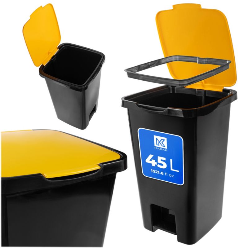 Kosz na śmieci KADAX z pedałem czarno-zółty 45L, 1 szt.