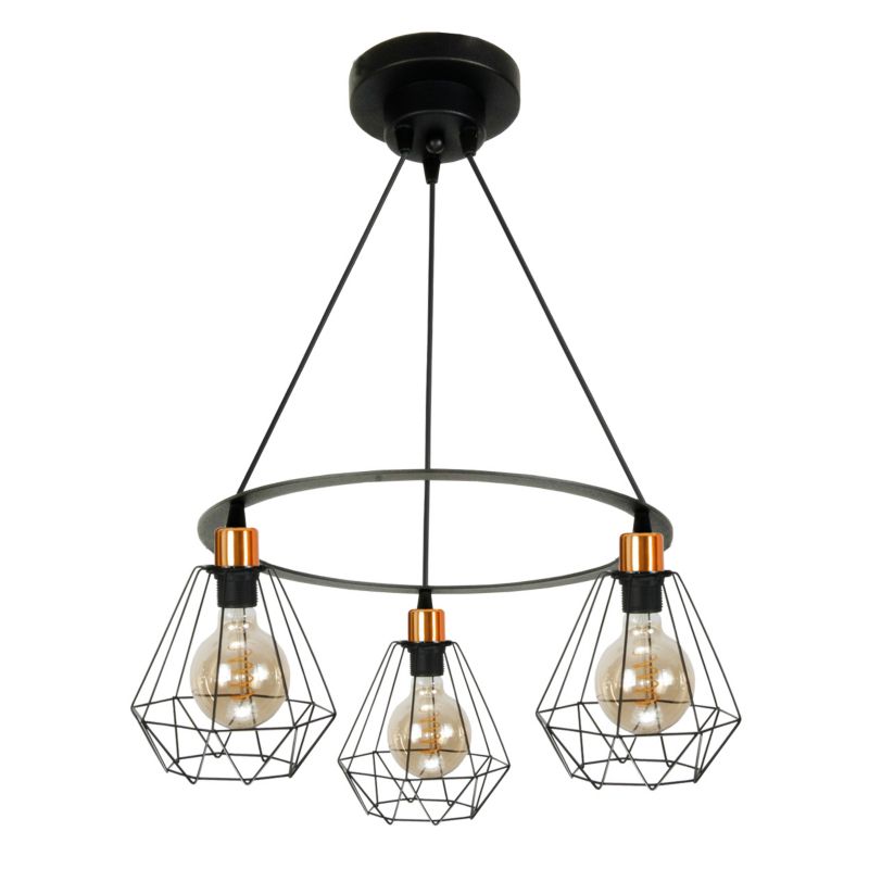 Lampa wisząca sufitowa okrągła żyrandol loft nad stół druciane klosze 3xE27 ITZA 14-362