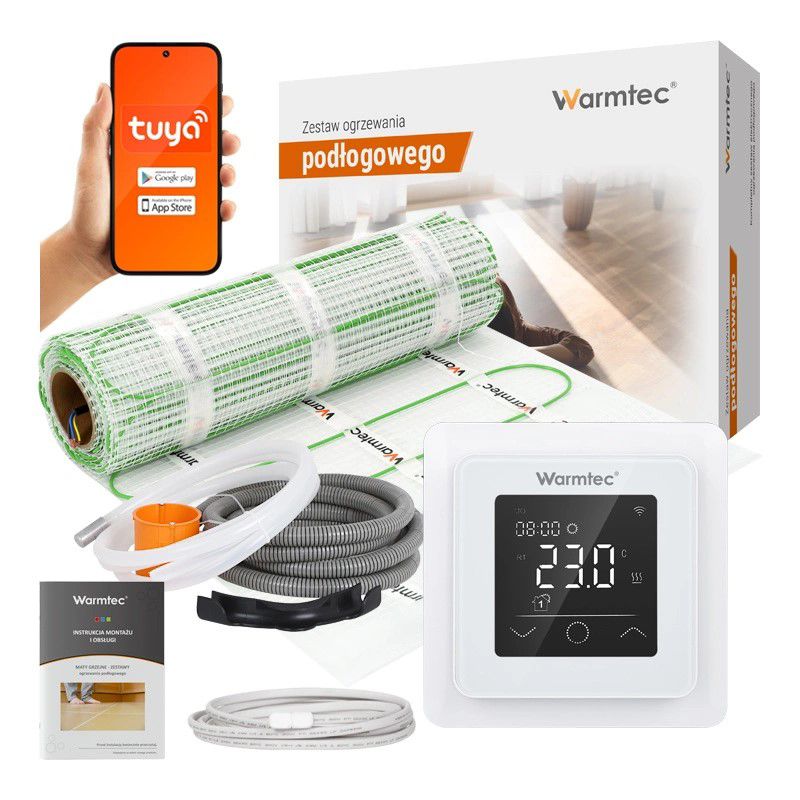 Mata grzewcza grzejna pod płytki Warmtec Wi-Fi 7m² 100W/m² zestaw biały regulator DSE-70/ZTS 1szt.