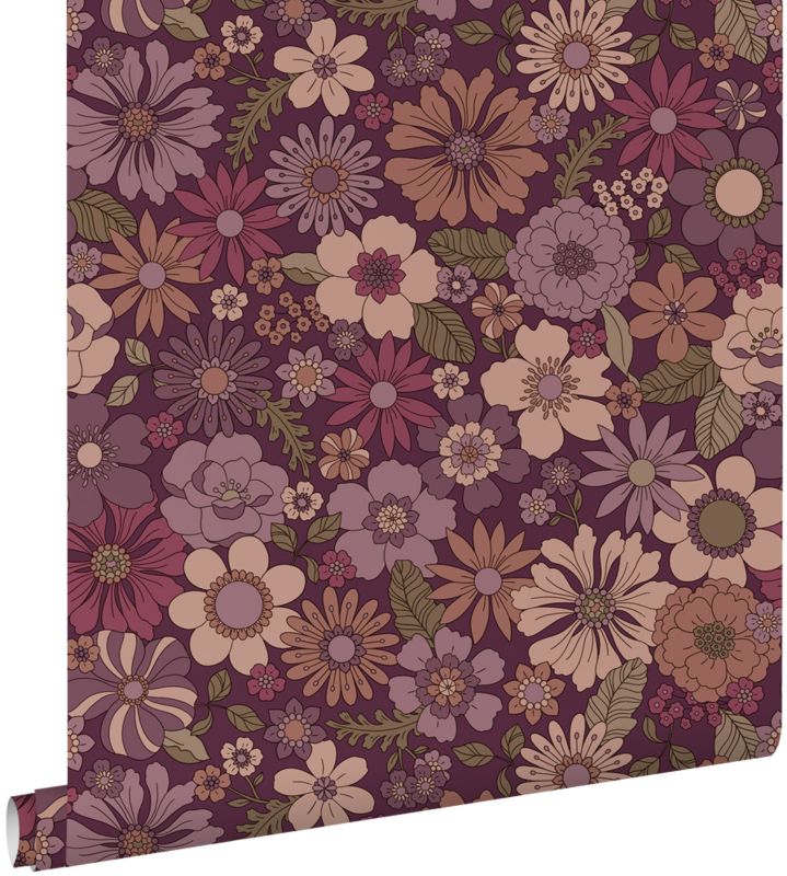 Tapeta ESTAhome retro kwiaty fioletowego mauve 50 x 900 cm - 1 rol.
