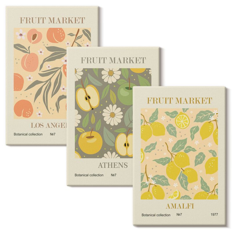 Galeria Obrazów Na Płótnie Wallfluent 20x30 cm Owocowe wzory retro postery 3 szt.