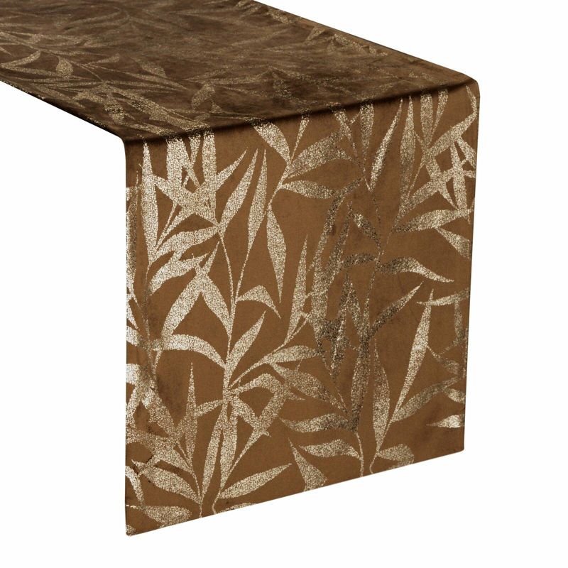 Bieżnik BLINK 15 Eurofirany 35 x 180 cm welwetowy brązowo złoty z wzorem liści 1 szt.