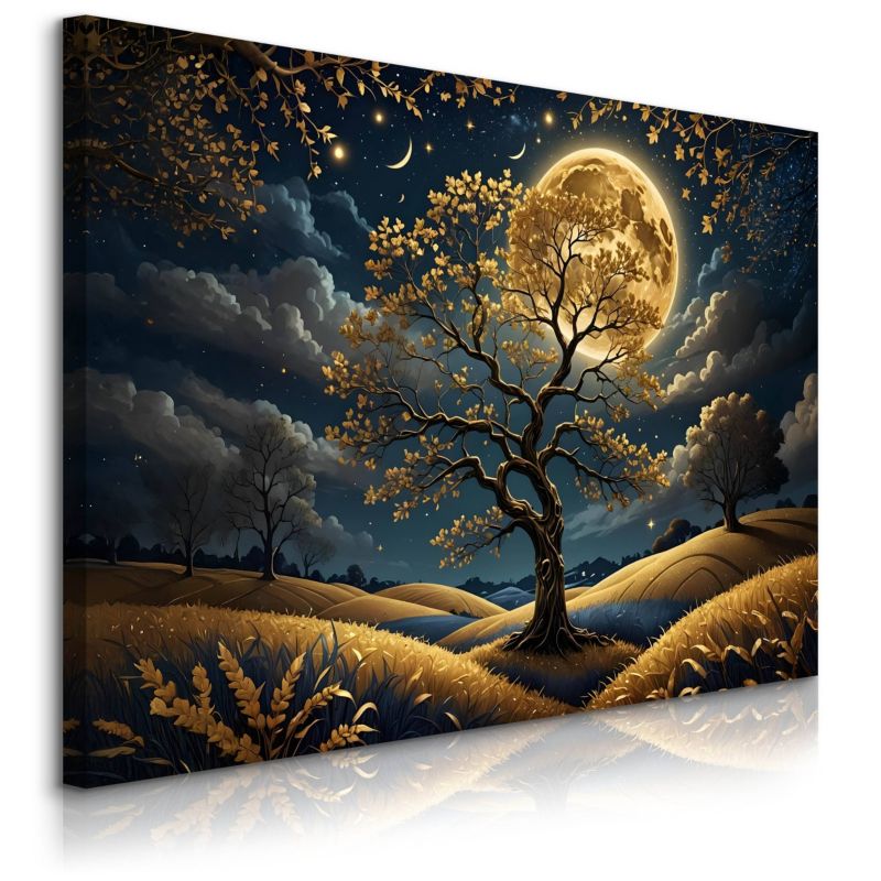 Obraz Muralo Abstrakcja Pejzaż Drzewa Księżyc Natura 100x70 cm 1 szt.