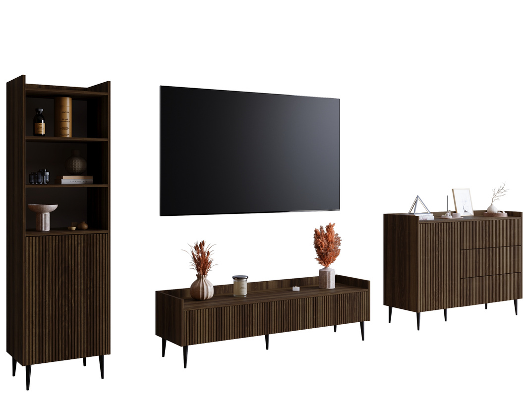 Meblościanka do salonu z regałem i komodą ASPERO orzech