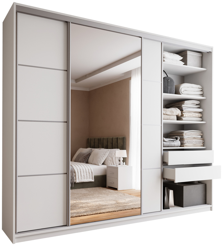 Duża biała garderoba szafa przesuwna z lustrem 280 cm TOP MAX