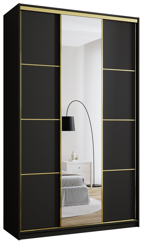Czarna szafa przesuwna z lustrem 150 cm GOLD NEW MAX