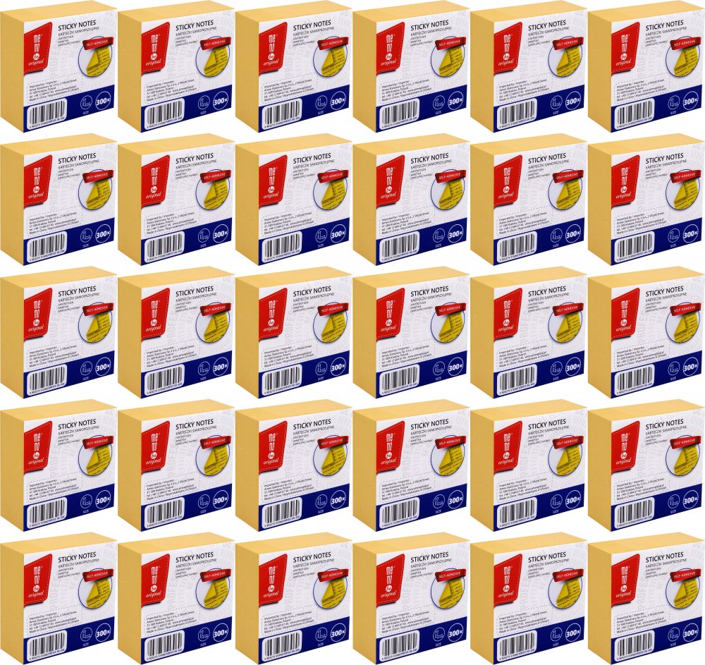 45x Karteczki samoprzylepne MemoBe, 75x75mm, 300 karteczek, żółty
