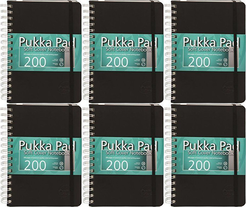 6x Kołonotatnik Pukka Pad Soft Cover, A5, w kratkę, 100 kartek, czarny
