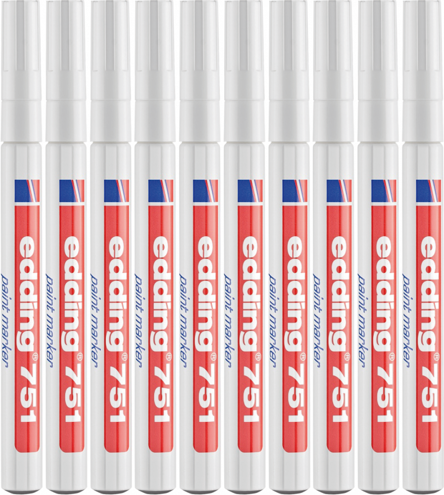 10x Marker olejowy edding, 751, w aluminiowej obudowie, okrągła, 1-2mm, biały