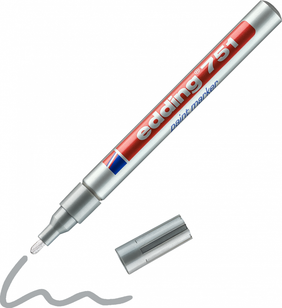 Marker olejowy edding 751, w aluminiowej obudowie, okrągła, 1-2mm, srebrny