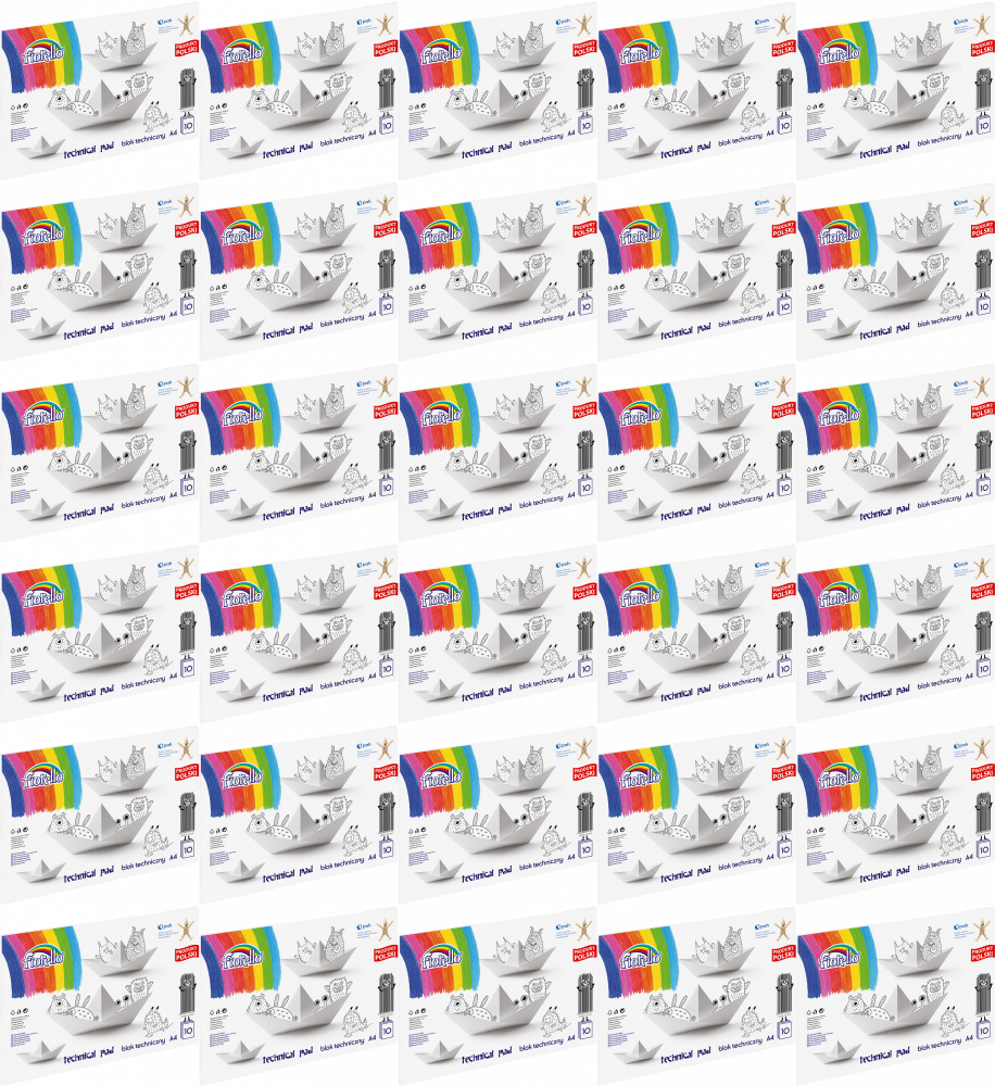 100x Blok techniczny Fiorello, A4, 10 kartek, biały