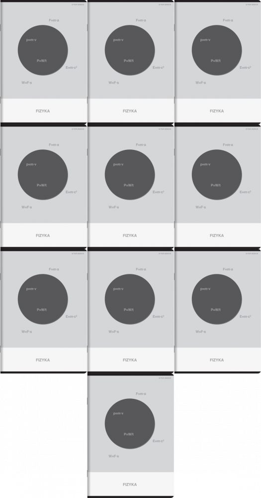 10x Zeszyt przedmiotowy w kratkę TOP 2000 Megamix Fizyka, A5, 60 kartek, mix wzorów