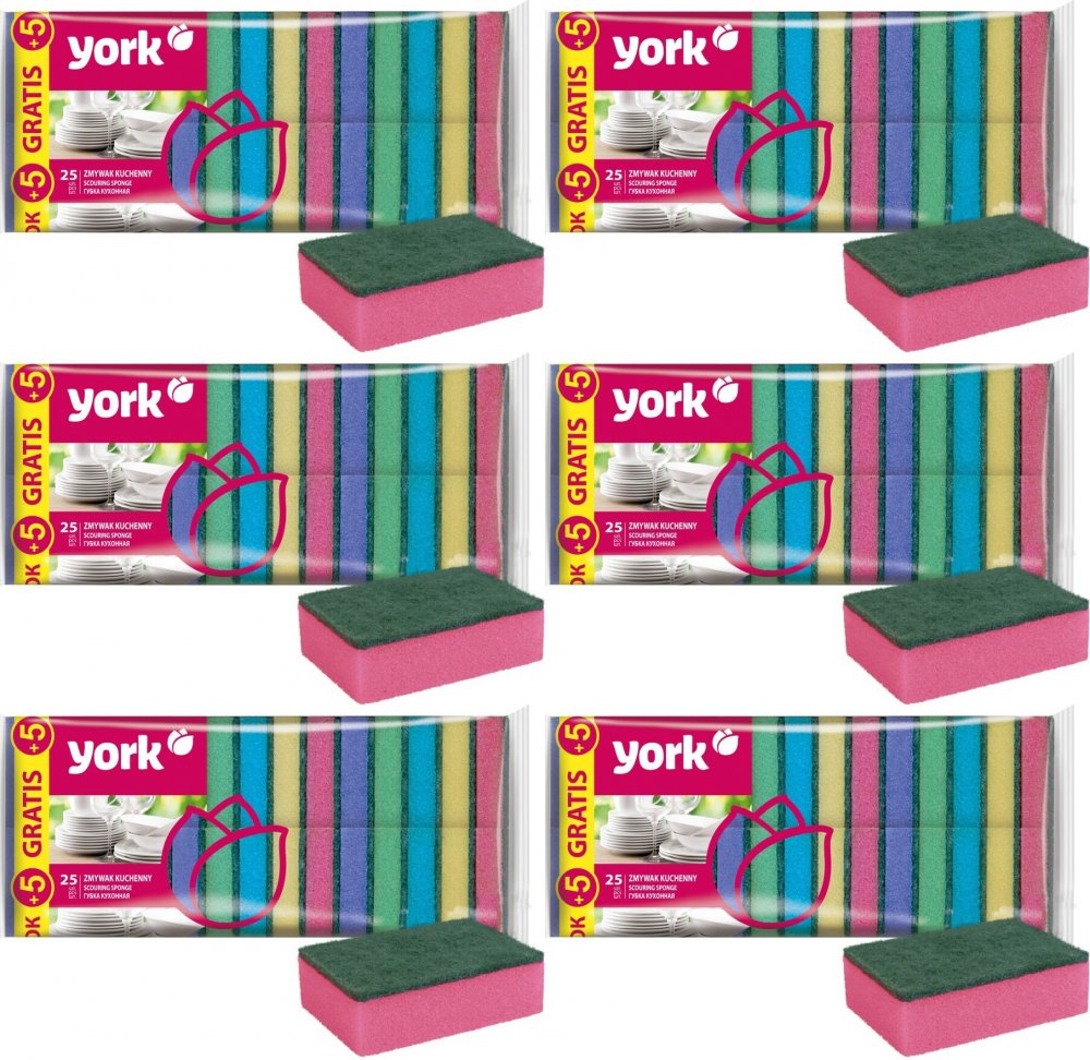 6x Zmywak kuchenny York, 30 sztuk, mix kolorów