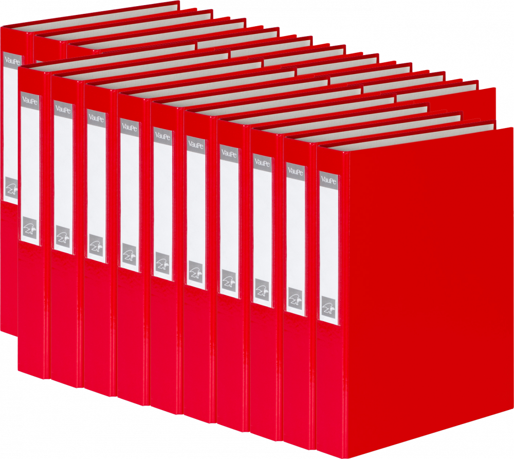 20x Segregator VauPe FCK, A4, szerokość grzbietu 40mm, do 150 kartek, 2 ringi, czerwony