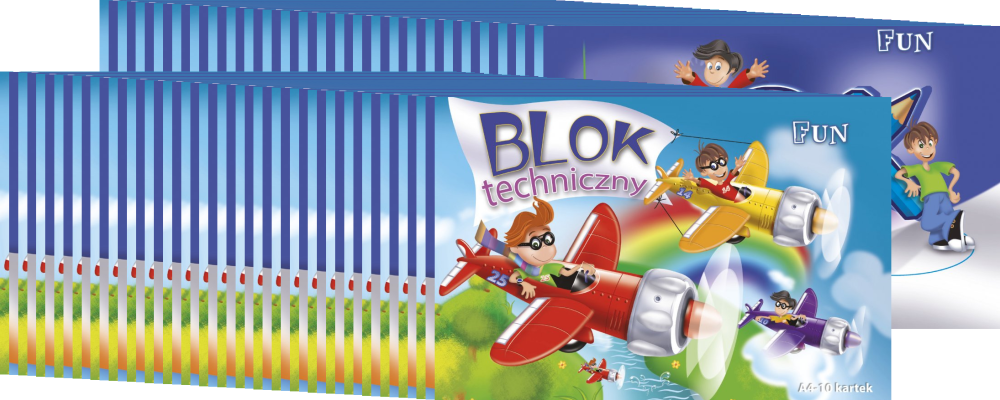 100x Blok techniczny Kreska Fun, A4, 10 kartek, biały