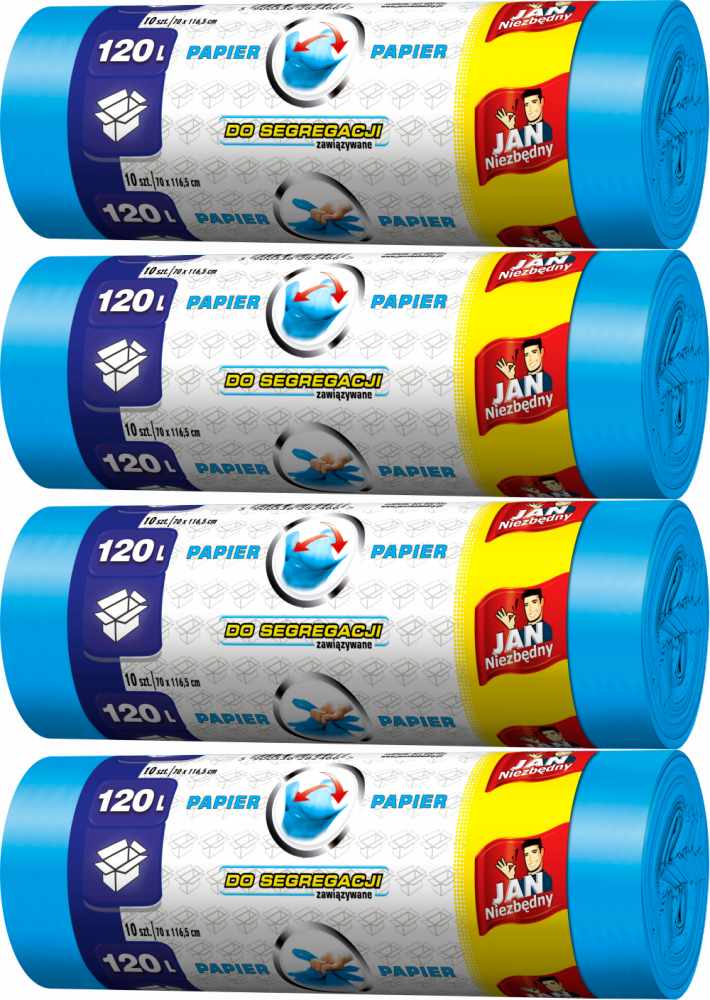 4x Worki na śmieci Jan Niezbędny, na papier, 120l, 10 sztuk, niebieski