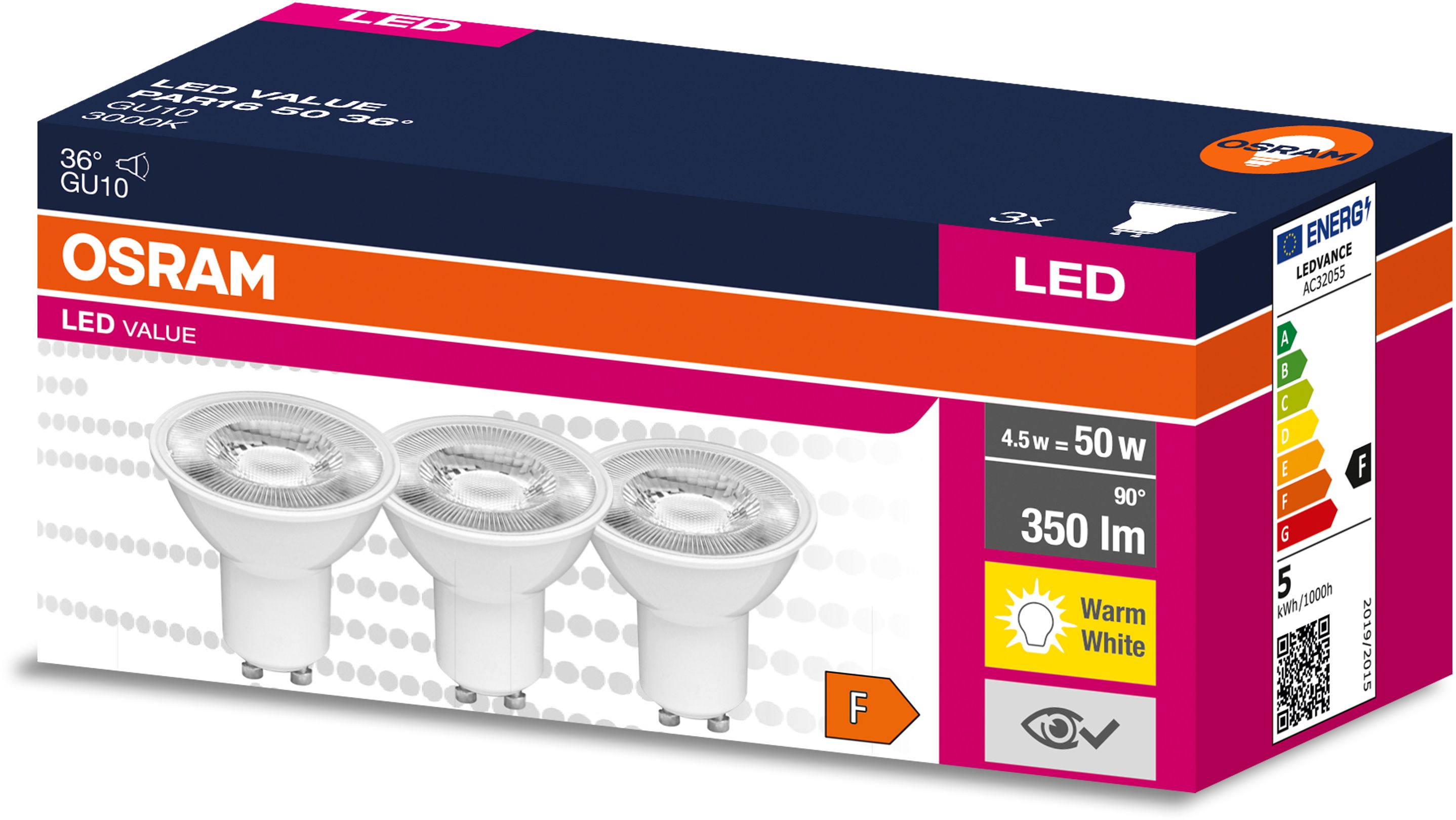 Osram Value żarówki LED Multipack 3x4,5 W 3000 K GU10
