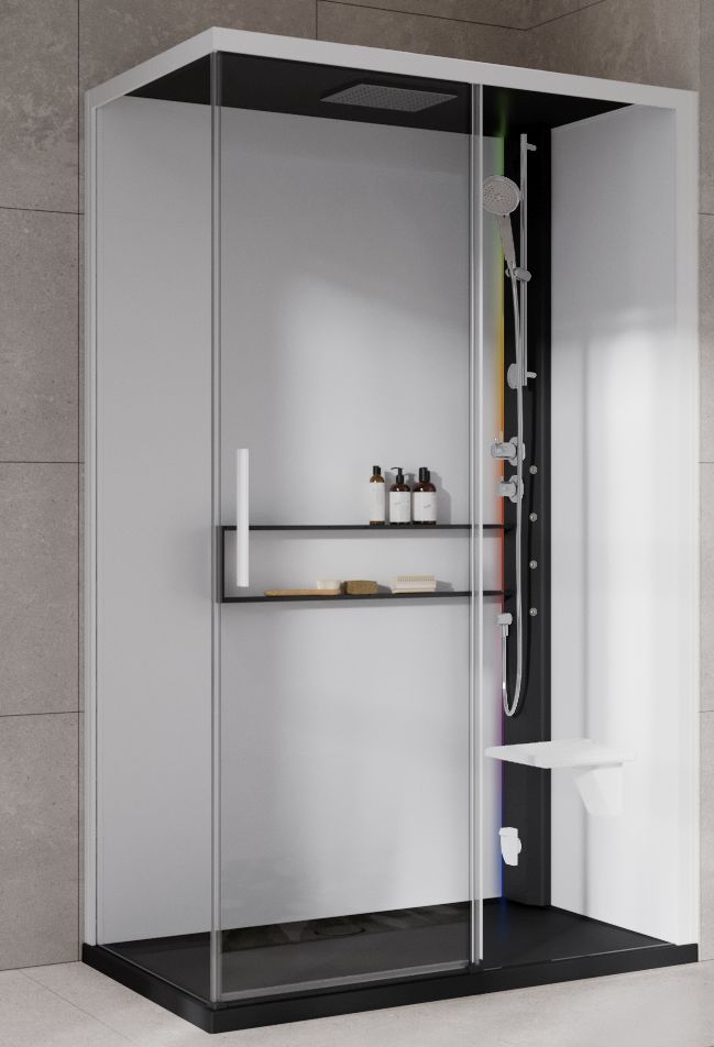 Novellini Glax 2 2.0 2P kabina z hydromasażem 120x90 cm parowa z brodzikiem prawa czarna G222P290DT5-1HU