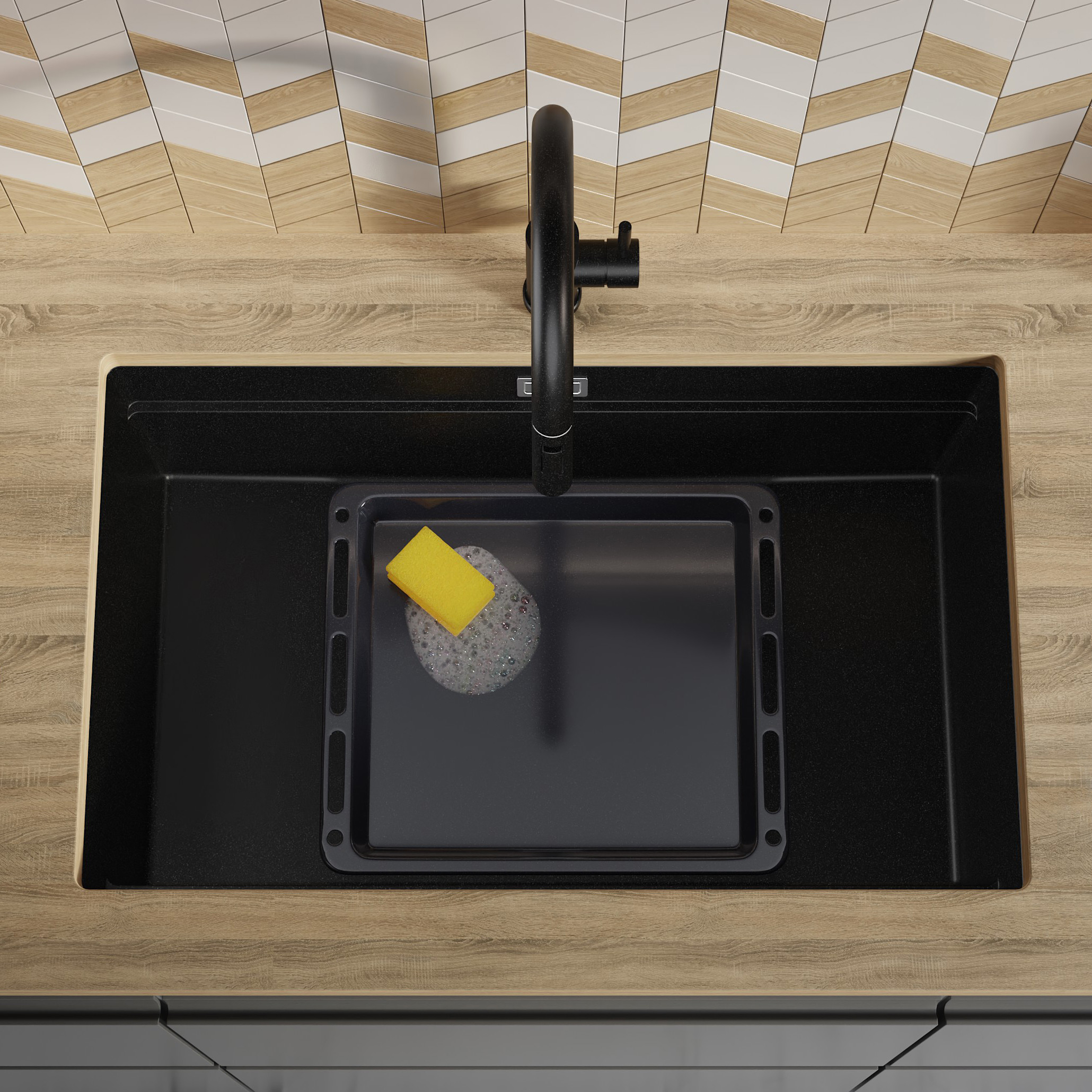 Primagran Praga XXL 80 Level zlewozmywak granitowy 76x47 cm czarny O_OP8KC-001 - Wysyłka w 24h