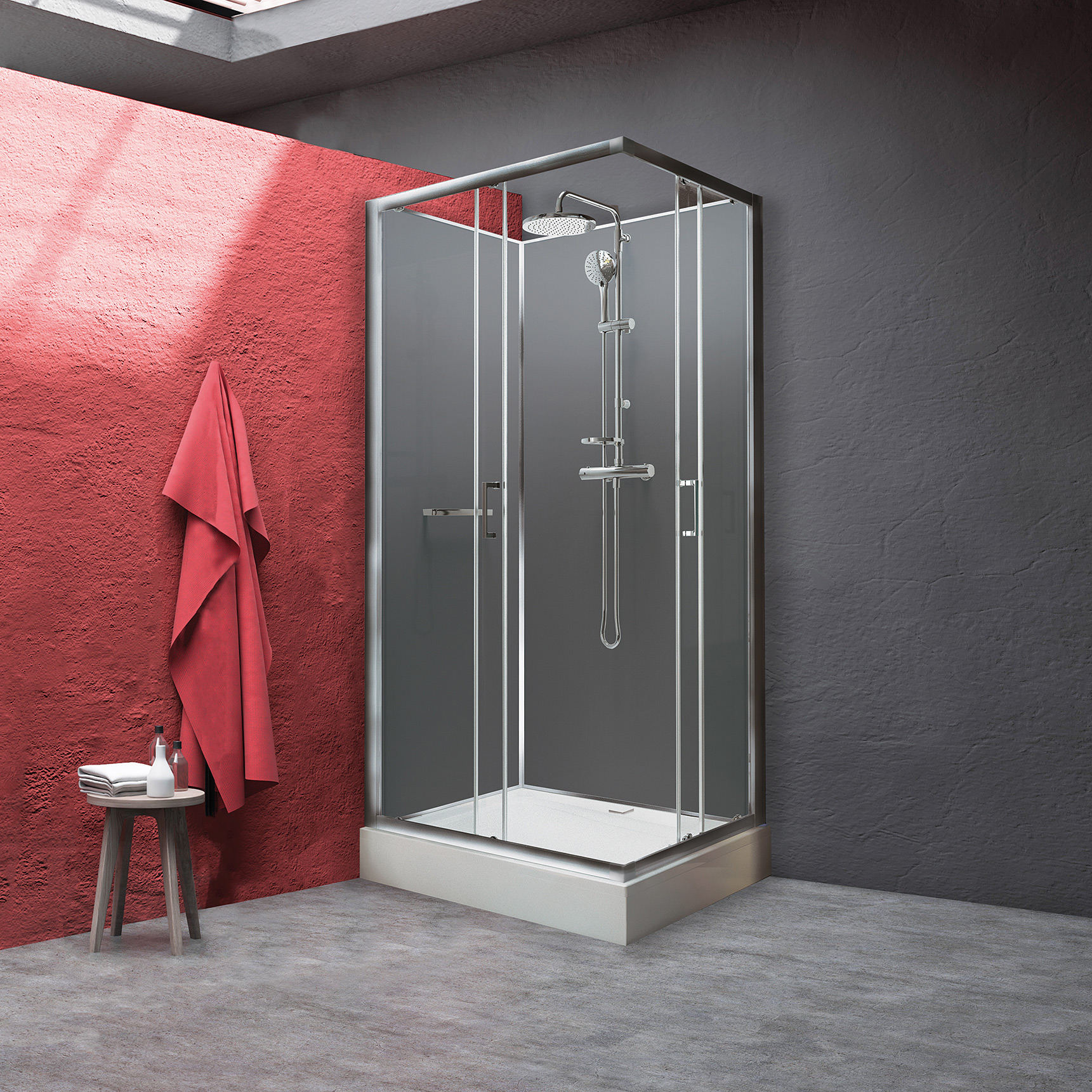 Sanplast Classic II Mineral KCKN/CLIIa-M kabina z brodzikiem i zestawem prysznicowym 90x90 cm kwadratowa srebrny błyszczący/szkło ...