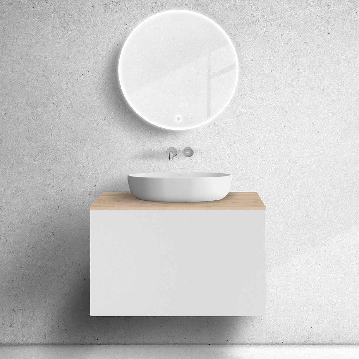 Zestaw Oltens Lun szafka podumywalkowa 80 cm z blatem biały mat/dąb 68692000 - Wysyłka w 24h