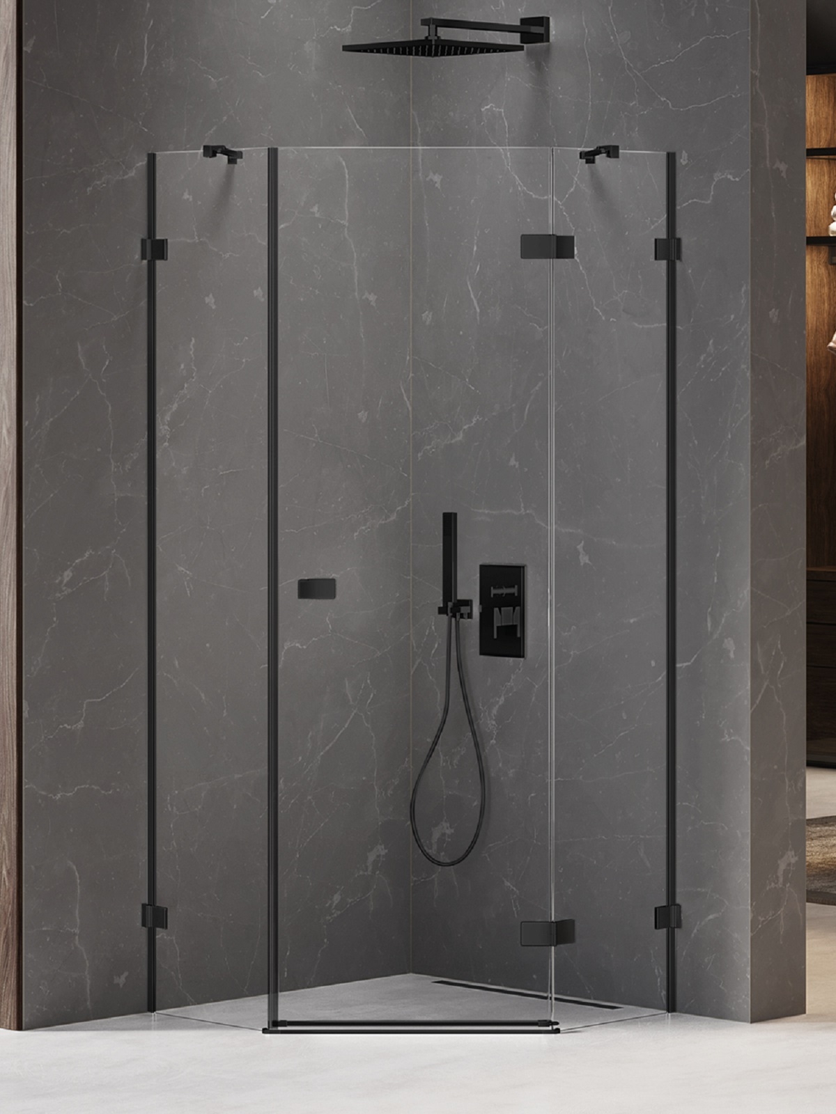 New Trendy Avexa Black kabina prysznicowa 80x80 cm pięciokątna prawa czarny mat/szkło przezroczyste EXK-3874