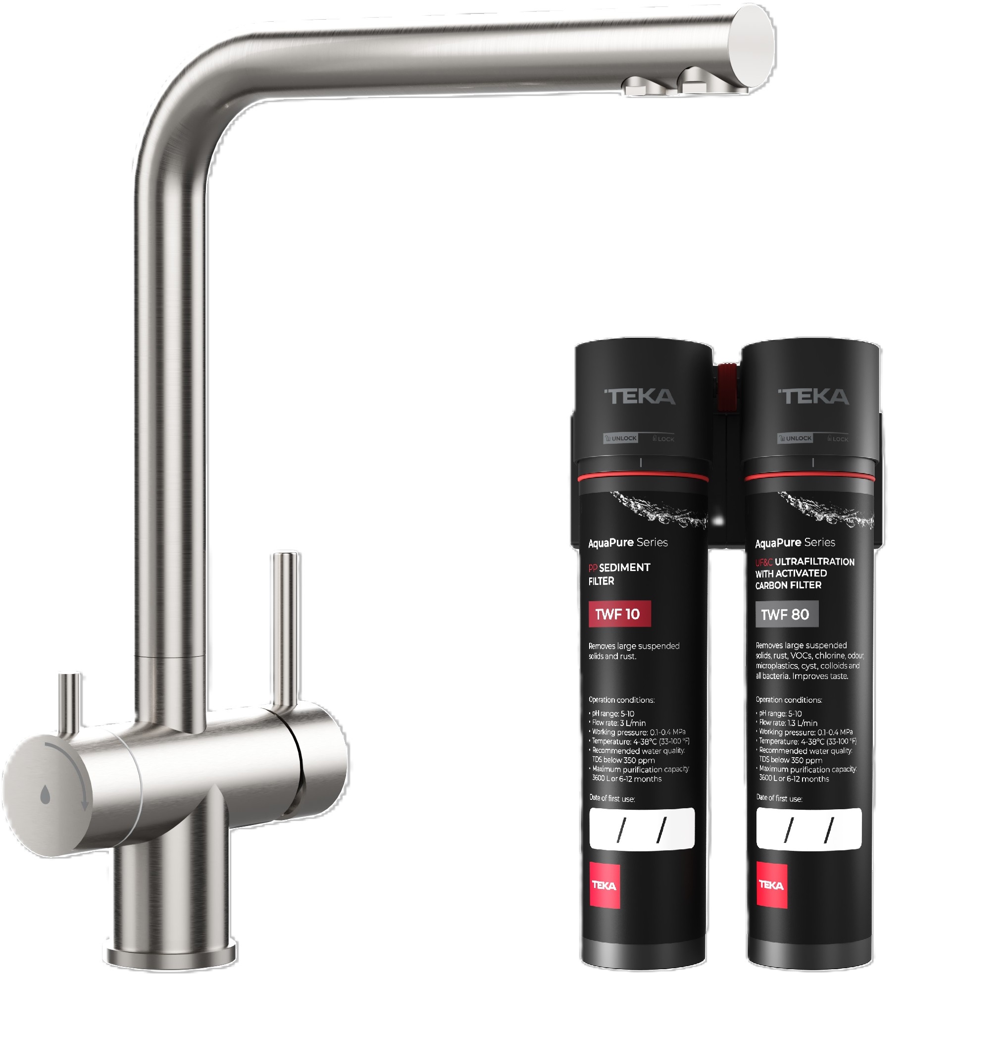 Zestaw Teka Uni bateria kuchenna do filtra wody stojąca inox z filtrem podzmywakowym (116030084, 118510001)