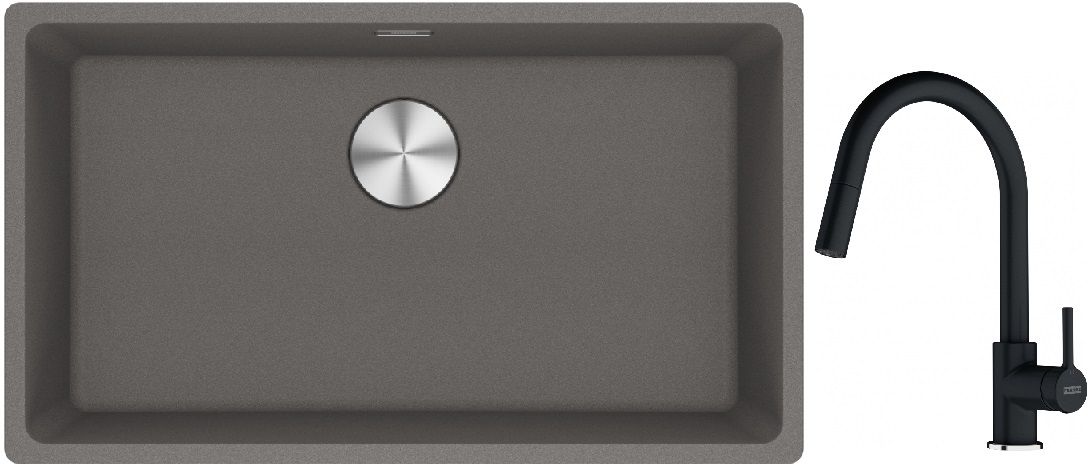 Franke Maris MRG 110-72 zlewozmywak 72x40 cm Fragranite kamienny szary z baterią kuchenną Lina onyx (1250687262, 1150626055)