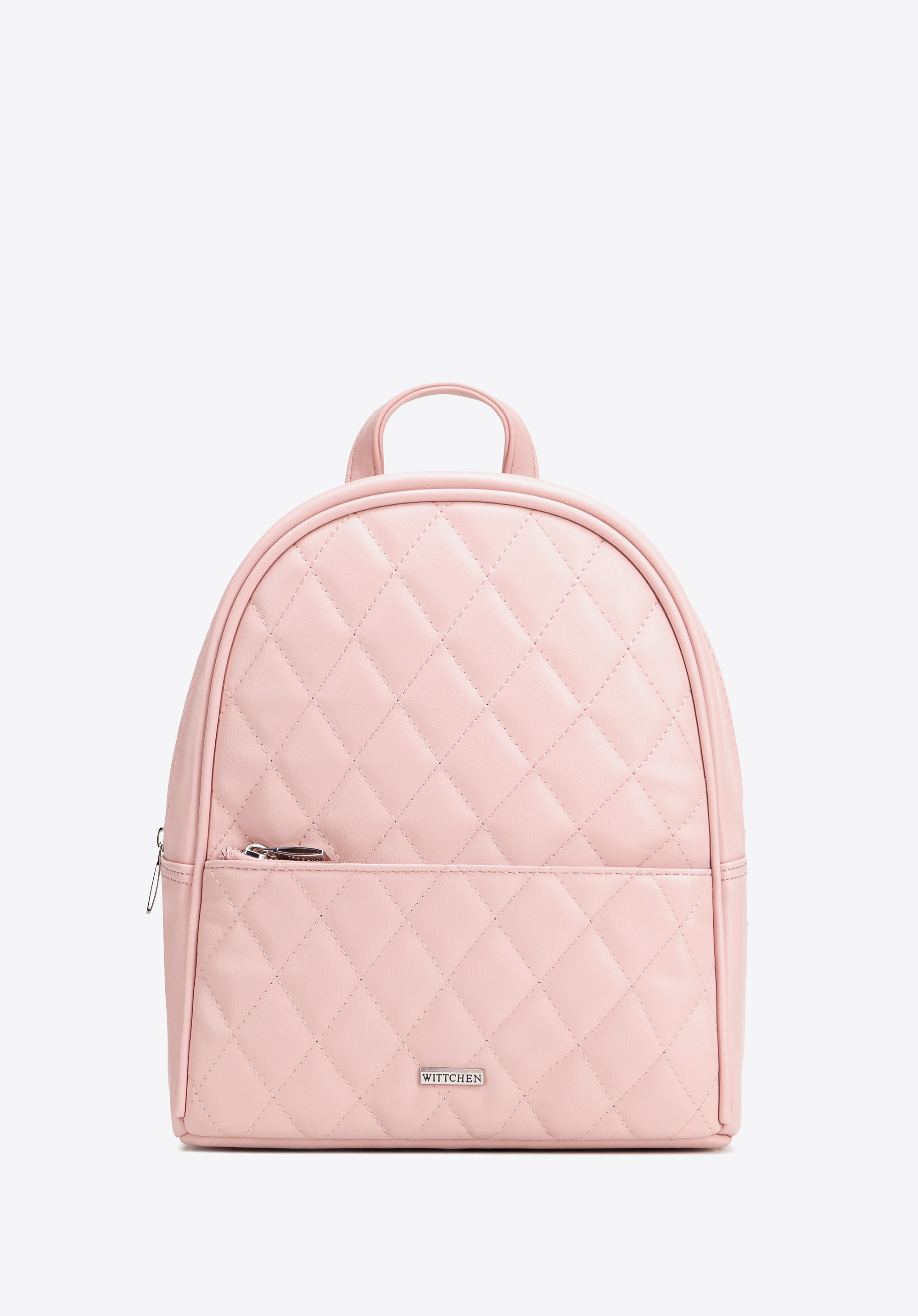 Damski plecak z imitacji skóry w przeszycia różowy