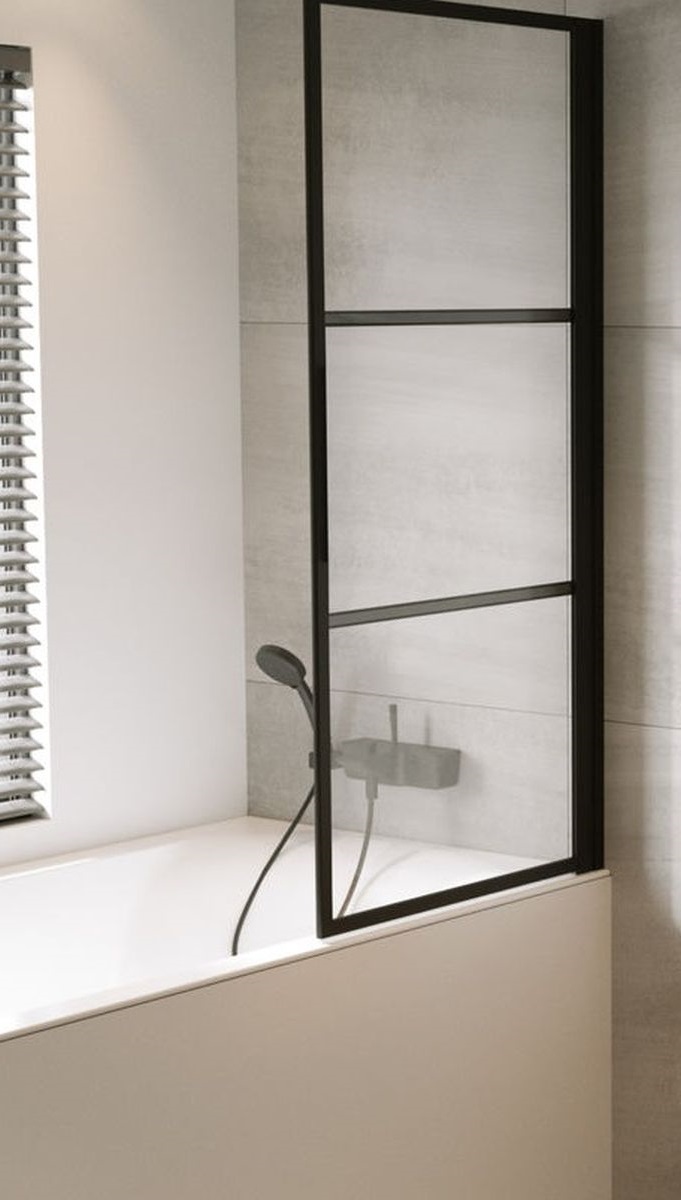 Darmowa Dostawa - Parawan nawannowy 80 cm 1-częściowy czarny mat/szkło przezroczyste Riho Grid G004047121