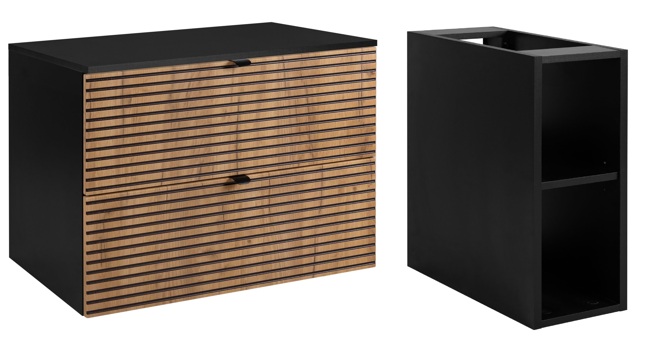 Darmowa Dostawa - Zestaw 2 szafek łazienkowych 80x46x57 cm podumywalkowa wisząca czarna-dąb Rodan Loft 5906154454872