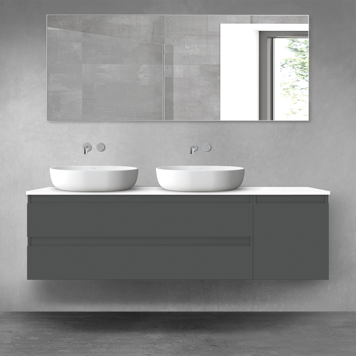 Darmowa Dostawa - Zestaw mebli łazienkowych 160x46.4x48.6 cm podumywalkowa wisząca biała-grafitowa Oltens Vernal 68485000