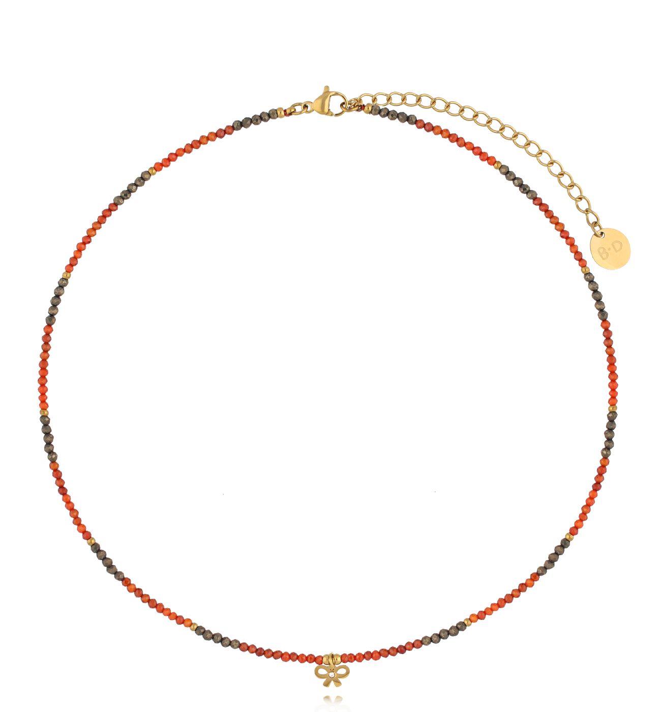 Naszyjnik z pirytami i kokardką NTW1377