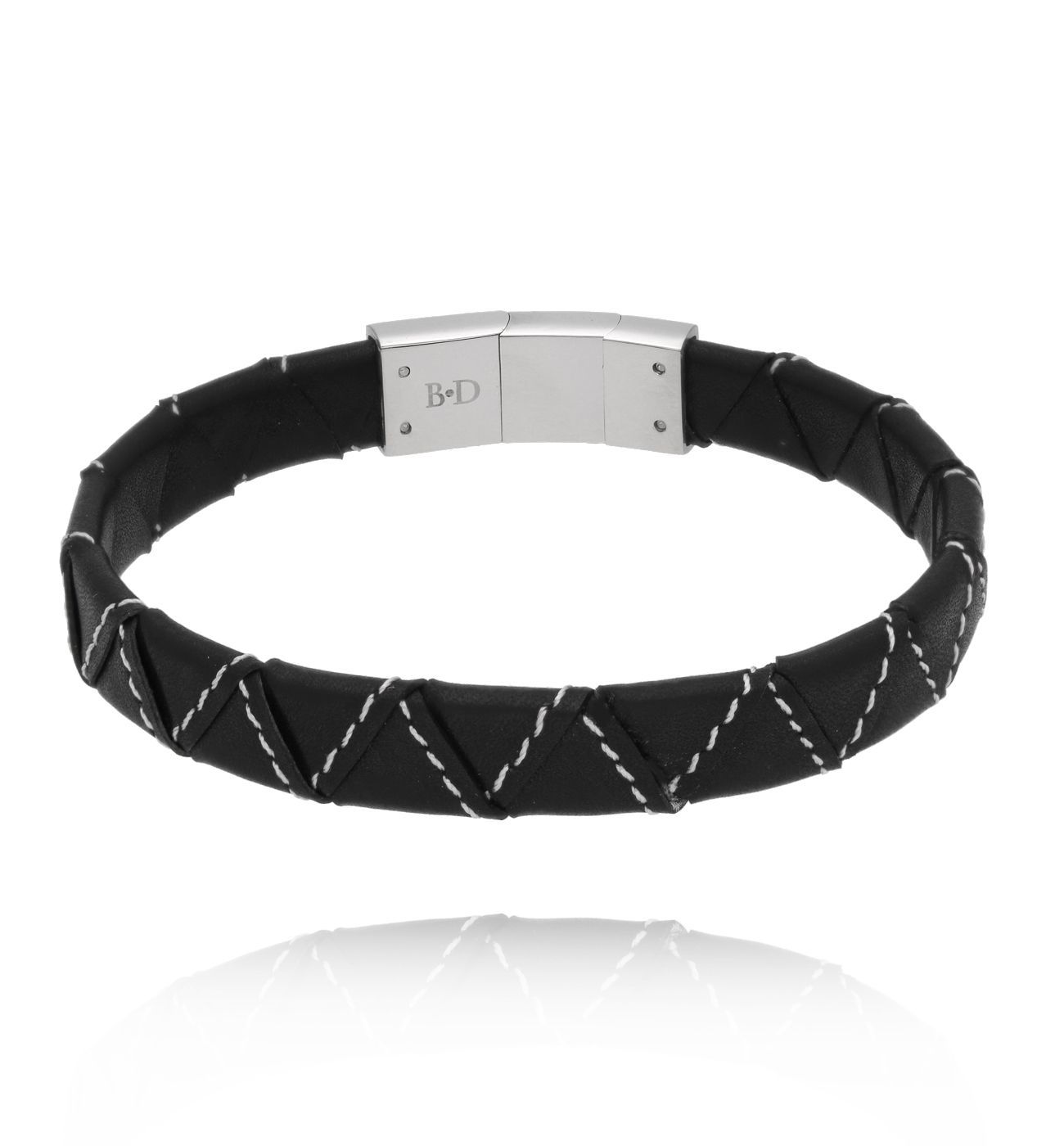 Bransoletka męska czarna skórzana 68 - By Dziubeka