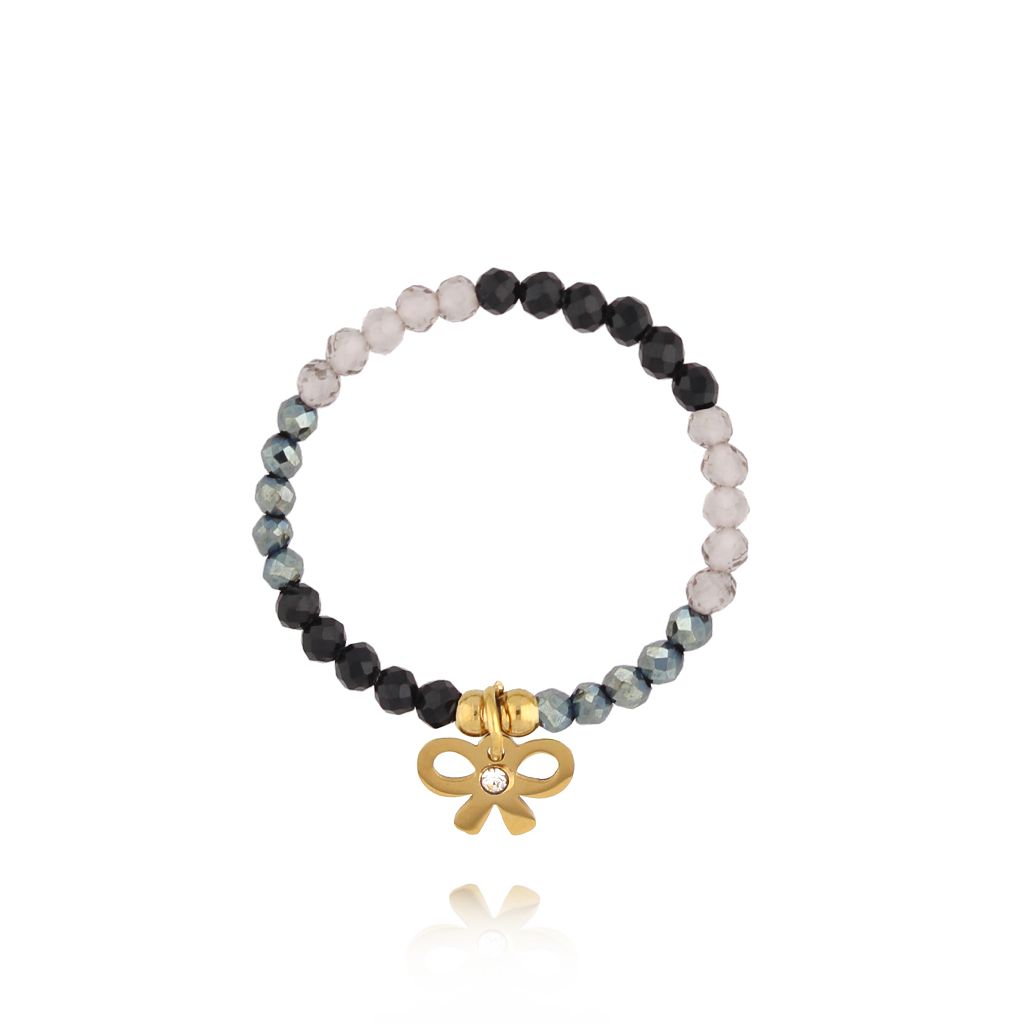 Pierścionek elastyczny z kokardką szary PTW0502