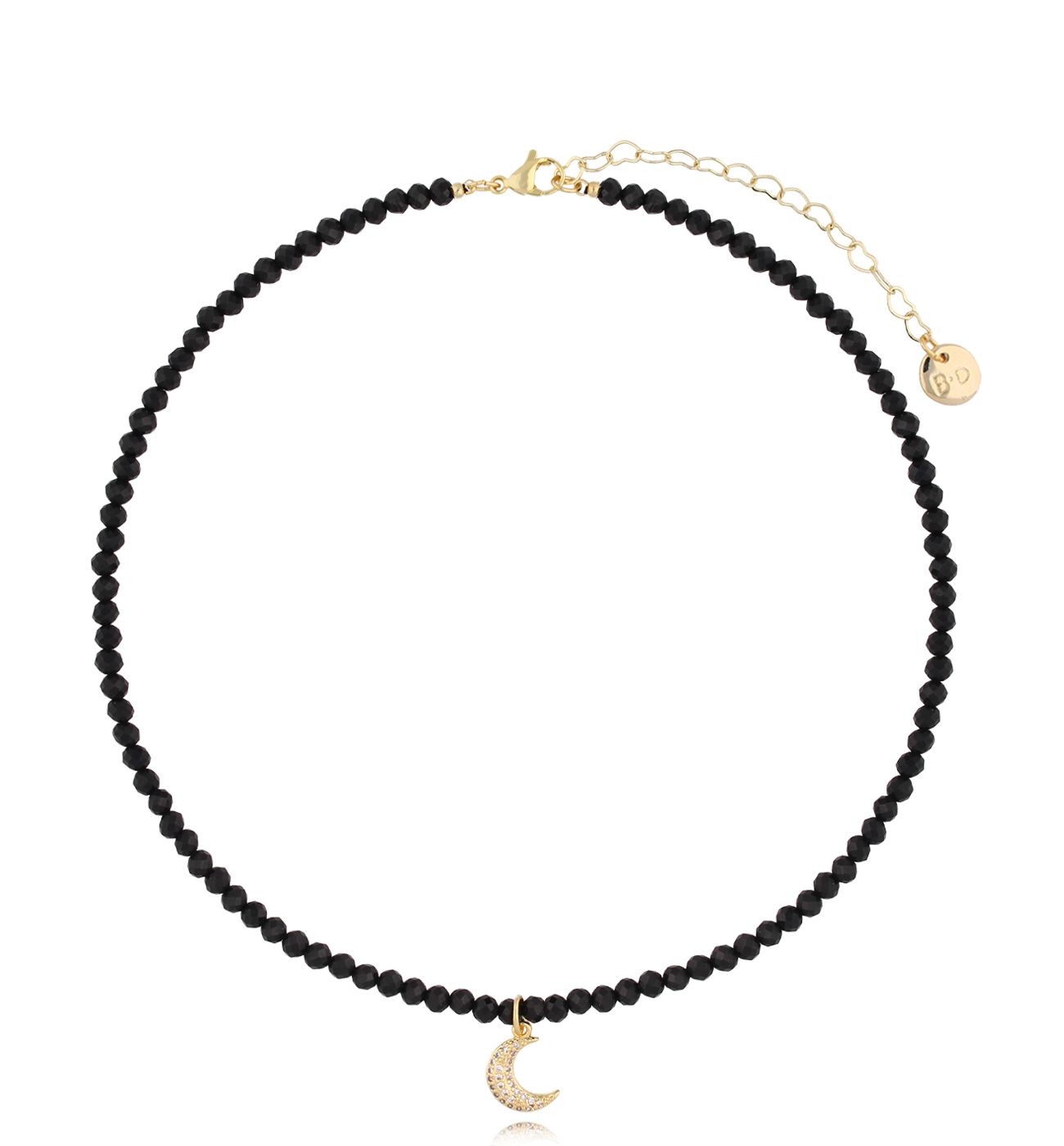 Naszyjnik z czarnymi turmalinami i księżycem NTW1133