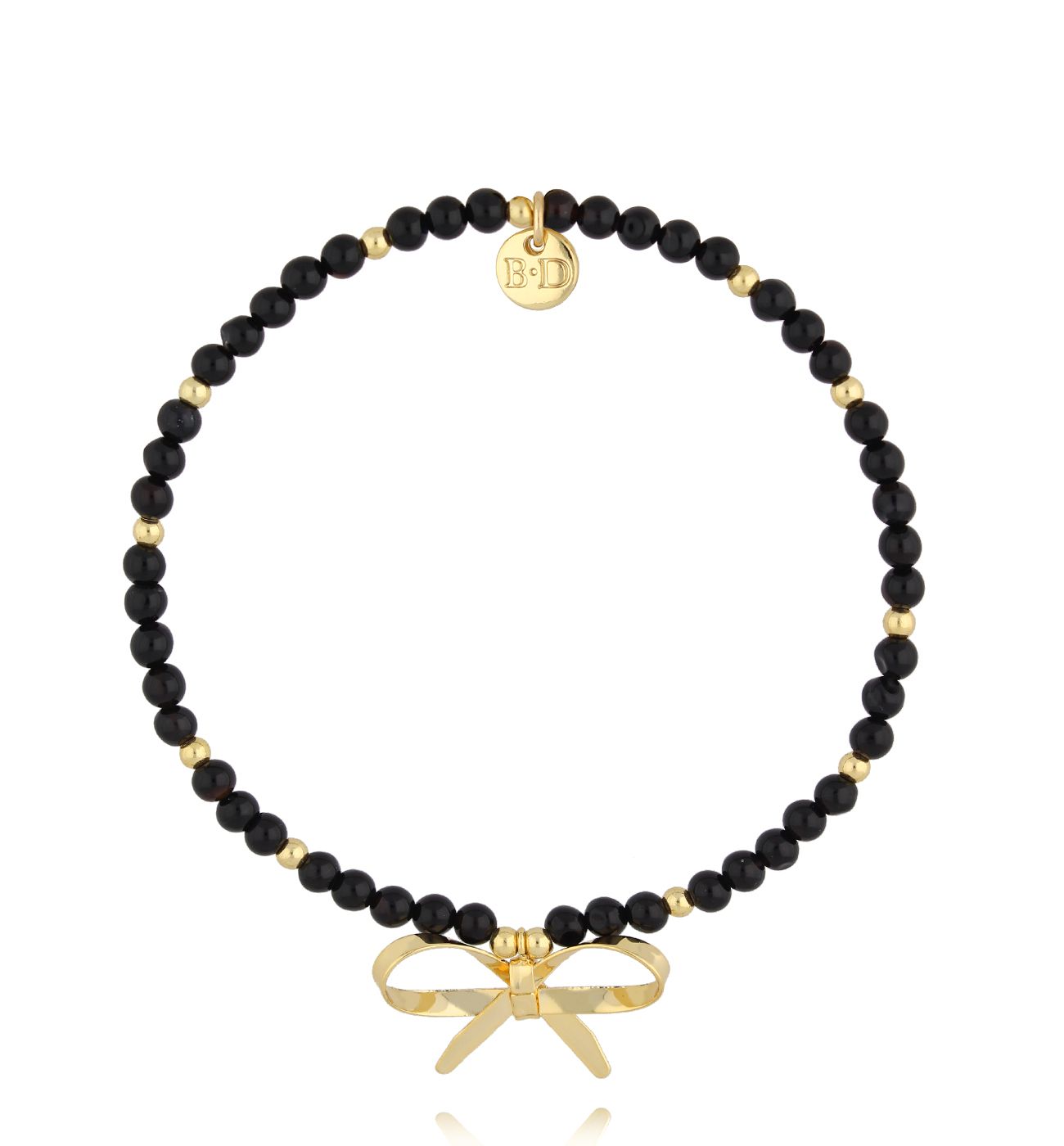 Bransoletka z czarnymi agatami i kokardką BSC2173