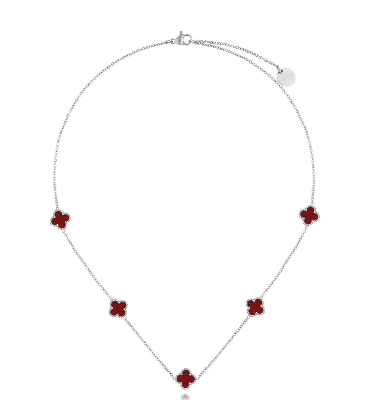 Naszyjnik z bordowymi koniczynkami srebrny NSY0357