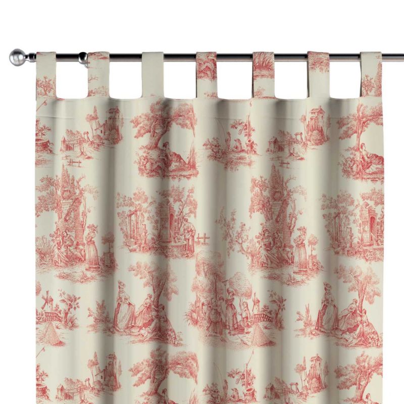 Zasłona na szelkach 1 szt. 130 x 245 cm Dekoria scenki rodzajowe w kolorze czerwonym na tle ecru 1 szt.