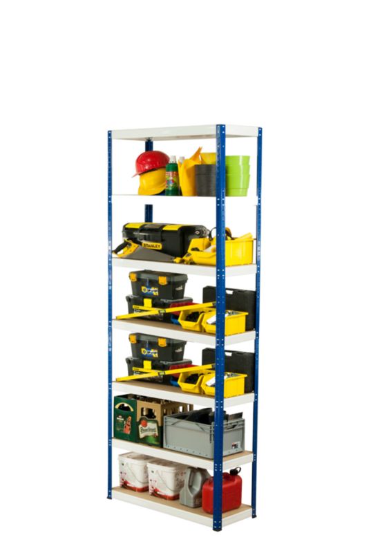 Regał metalowy MODO24 magazynowy niebiesko-biały helios 270x75x45cm 7 półek po 275 kg 1 szt.