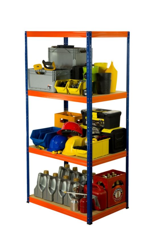 Regał metalowy MODO24 magazynowy garażowy niebiesko-pomarańczowy helios 180x110x60cm 4 półki po 275 kg 1 szt.