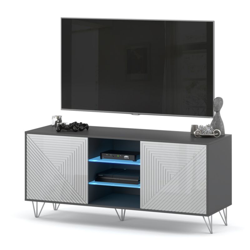 Komoda RTV Hurtownia-Mebli 2 Drzwi RTV Bandle 165.7cm Szary Mat Szary Połysk 165.7x44.5x72 cm 1szt.