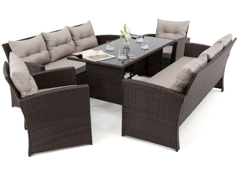 Zestaw mebli ogrodowych MebleMWM MARSYLIA 8 BP technorattan brązowy poduszki szare 03 1 kpl