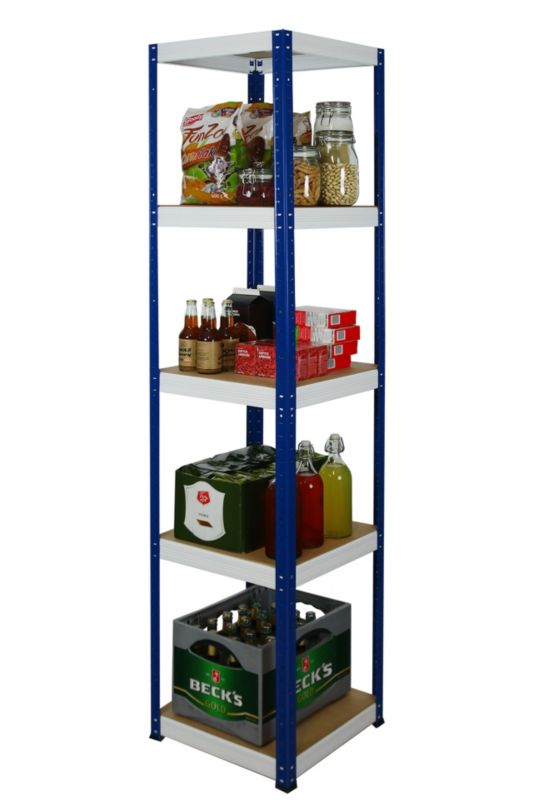 Regał metalowy MODO24 magazynowy niebiesko-biały helios 213x30x30cm 5 półek po 175 kg 1 szt.