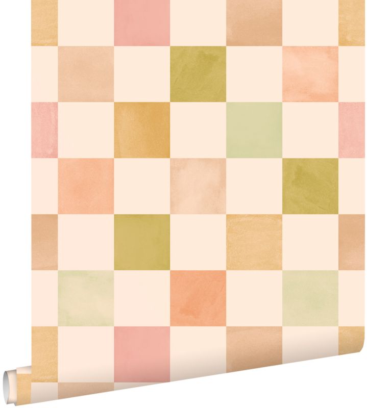 Tapeta ESTAhome motyw kratki beżowym,różowymIzielonym 50 x 900 cm - 1 rol.