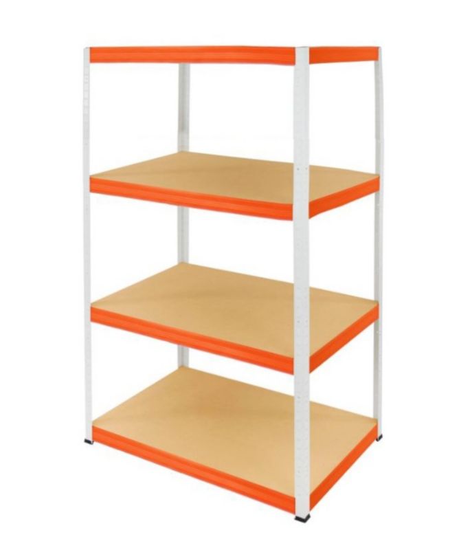 Regał metalowy MODO24 magazynowy garażowy biało-pomarańczowy helios 180x120x35cm 4 półki po 175 kg 1 szt.