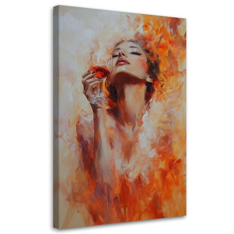 Obraz na płótnie Feeby Dziewczyna z kieliszkiem wina Pomarańczowy 70x100cm 1szt