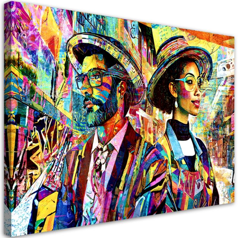 Obraz do salonu pokoju nowoczesny Feeby Kobieta i Mężczyzna Abstrakcja Kolorowy 120x80cm 1szt