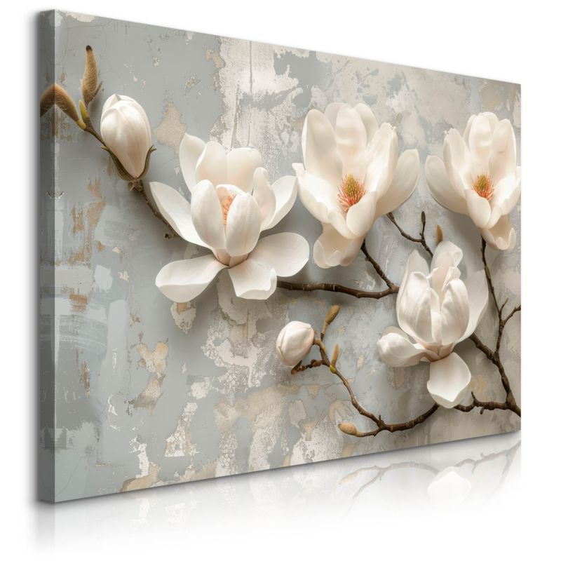 Obraz Muralo Na Płótnie Białe Magnolie Kwiaty Natura Styl Nowoczesny 70x50 cm 1 szt.