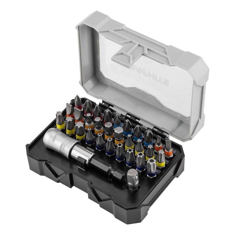 Zestaw bitów GRAPHITE 32 szt., 25 mm - 4 x PH, 4 x PZ, 4 x SL, 4 x HEX, 7 x TX, 7 x TT + uchwyt magnetyczny 1 kpl